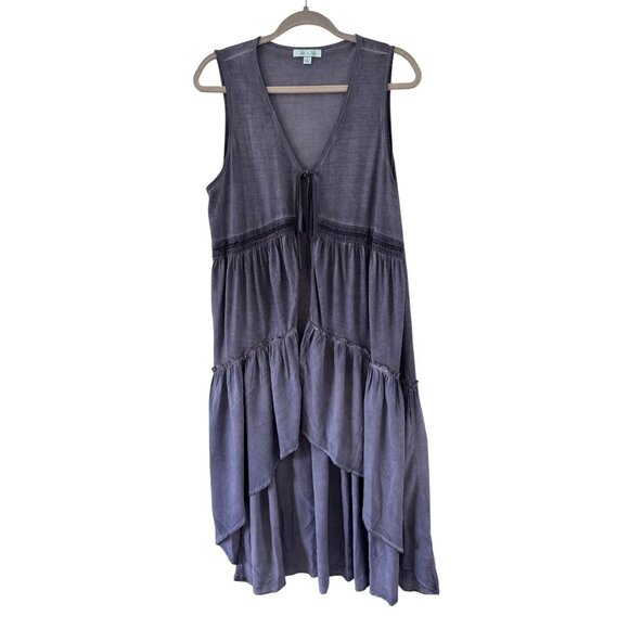 She + Sky Jackets & Blazers - She + Sky Sleeveless Boho Tiered Vest With Lace Detail High Low Hem